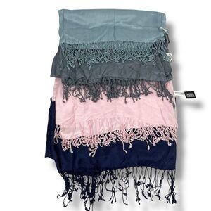 Set of 4 Bijoux Terner Psuedo Pashmina Wrap Scarf 82 x 33 Fringe Coastal Boho